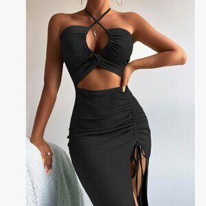 Women's Sleeveless Dress Sexy Midi Halter Dresses Criss Cross Straps NWT M